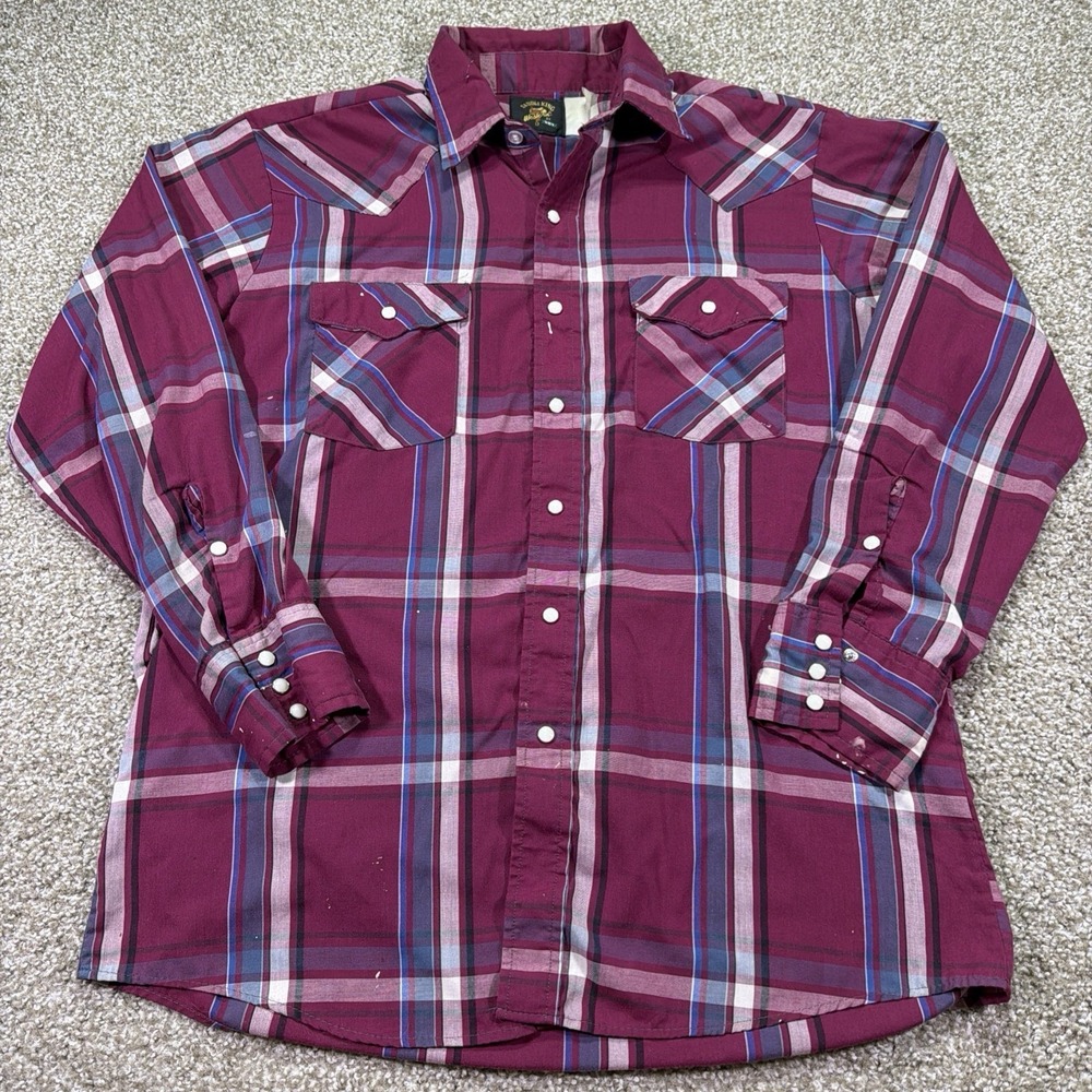 Vintage Saddle King Western Shirt Mens XL Striped Pearl Snap Cowboy 80s